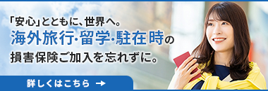 「安心」とともに、世界へ。海外旅行・留学・駐在時の損害保険ご加入を忘れずに